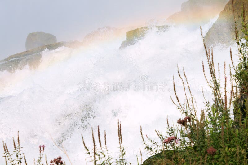 Close up shot of the water falling at Niagara Falls