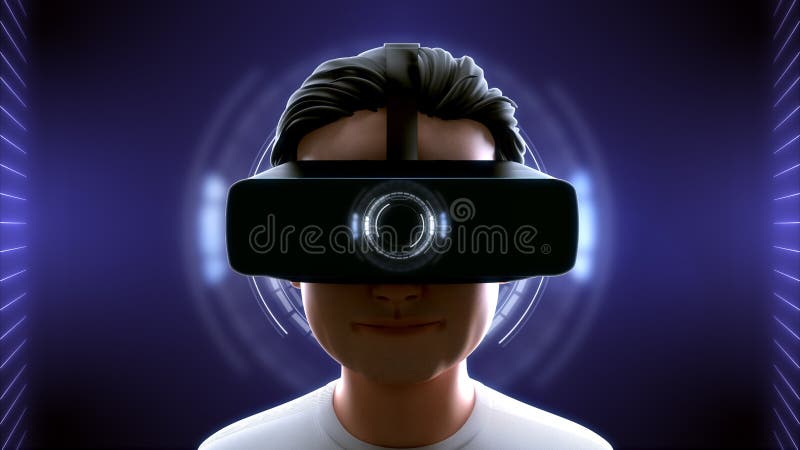 Det er det heldige blad video Close-up Shot of a Young Man Wearing VR Headset Experiencing 3D Virtual  Reality on Digital Background. Stock Illustration - Illustration of  circuit, innovation: 240239771