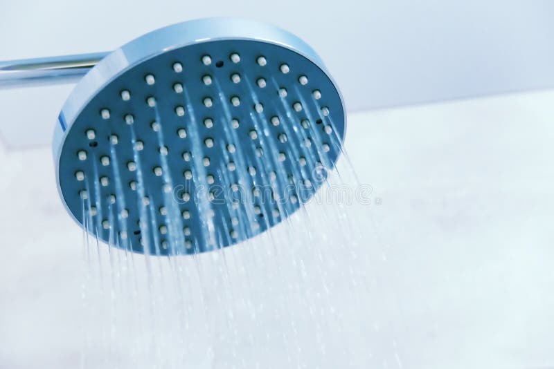 Close Up of Shower Head in the Bathroom Stock Image Image of blue