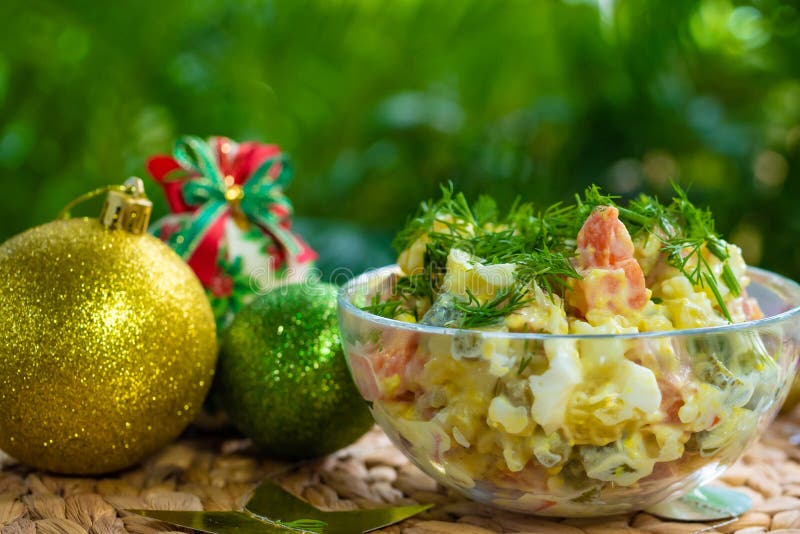 Traditional Russian New Year and Christmas Salad Olivier Stock Photo ...