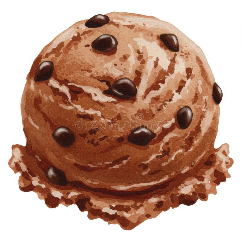 Close Up of a Single Scoop of Chocolate Chip Ice Cream royalty free illustration
