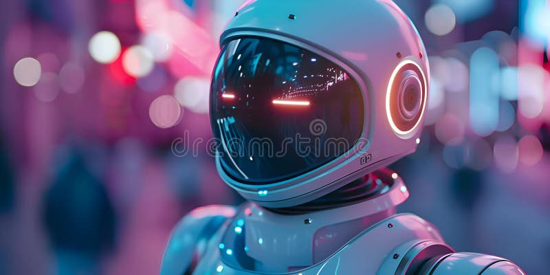 Futuristic Humanoid Robot with AI Vision in Cyberpunk Cityscape, Advanced AI Robotics in Neon Urban Environment genative ai stock images