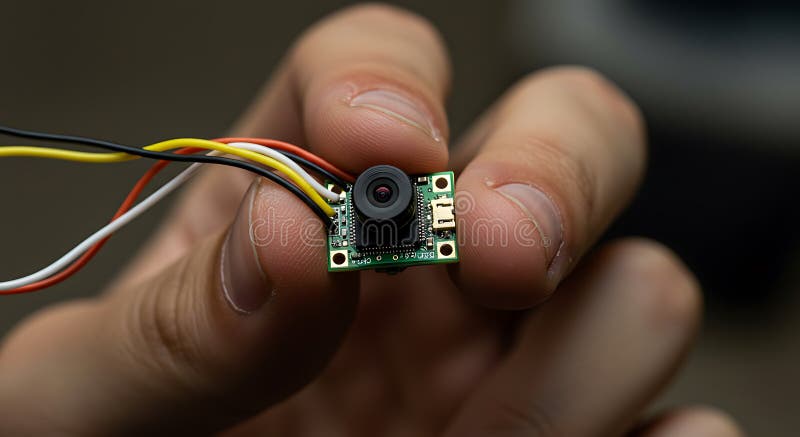 Close up of a small electronic camera held in a person's hand vector illustration