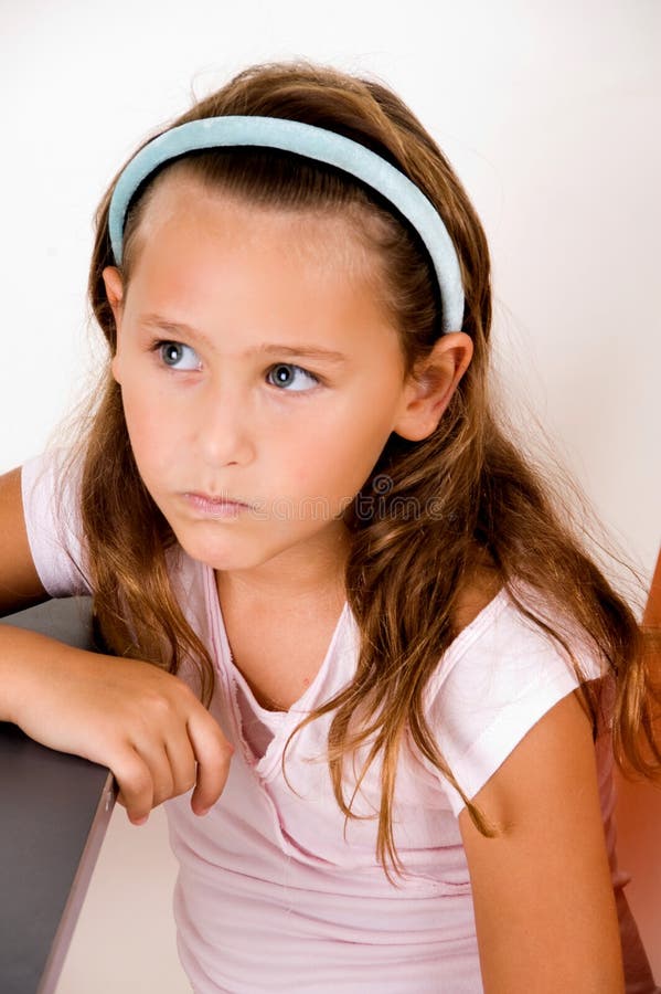 Close up of smiling cute girl looking side