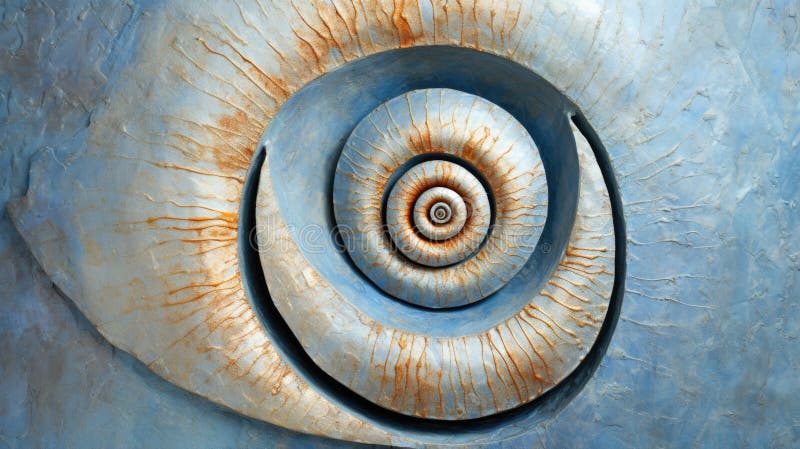 A close up of a snail shell on a wall. Generative AI image.