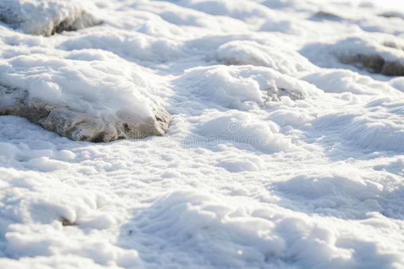 Close-up of Snow Covered Rocks in Bright Sunlight stock illustration
