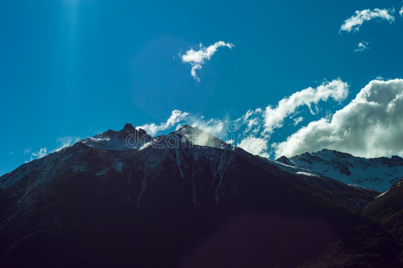 Closeup of Snowy Summit Forming Evaporation Cloud Stock Image Image