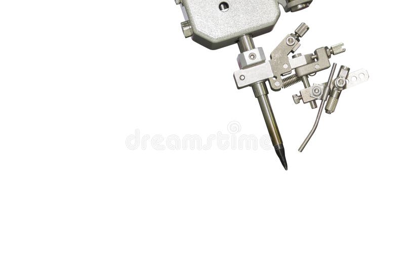 Close up soldering tip of automation robotic system point soldering or welding for assembly print electric circuit board PCB stock photography Close up soldering tip of automation robotic system point soldering or welding for assembly print electric circuit board PCB stock photography