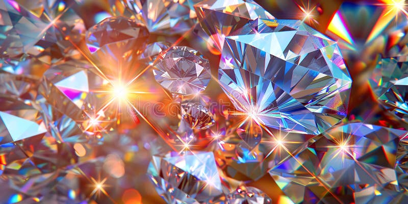 Close-Up of Sparkling Diamonds with Colorful Reflections Creating a Radiant Display stock image