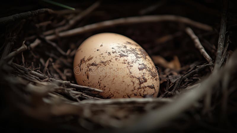 Close-up of a speckled egg in a natural nesting environment royalty free illustration