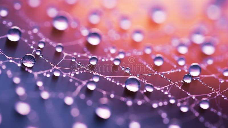 A close up of a spider web with water droplets on it, AI royalty free illustration