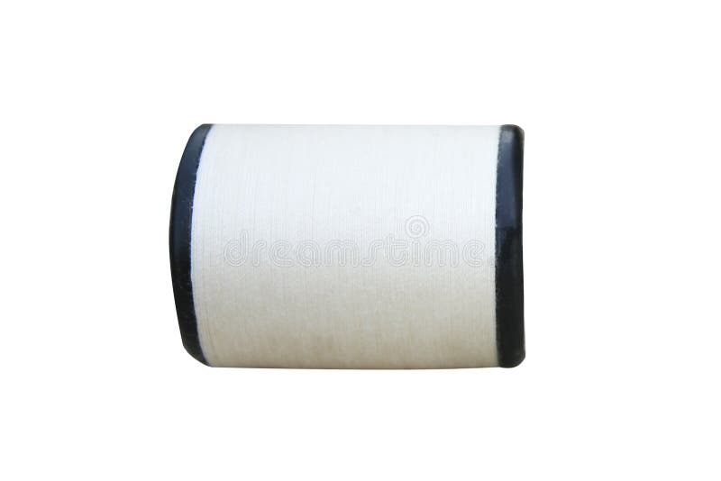 Spool of White Sewing Thread Isolated on White Background Stock Image