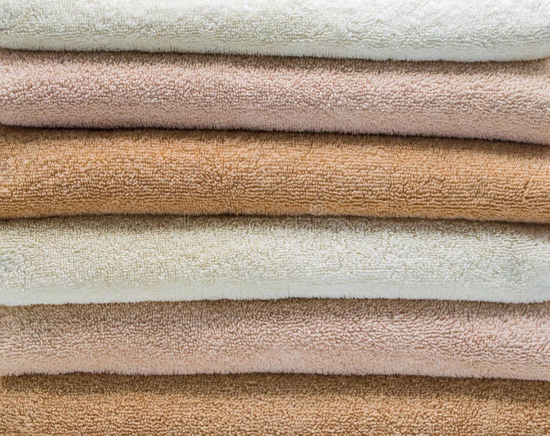 Close up of a stack of folded bath towels royalty free stock photo