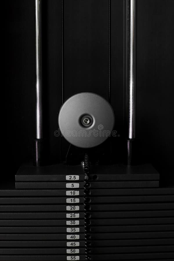 Close-up of stack metal weights in gym equipment stock photos