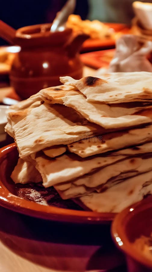 Close up of a Stack of Warm Flatbreads on a Rustic Dish vector illustration