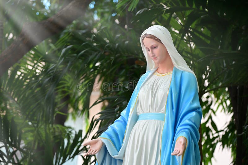 Close up of Statue of Our lady of grace virgin Mary in the church, Thailand. selective focus.