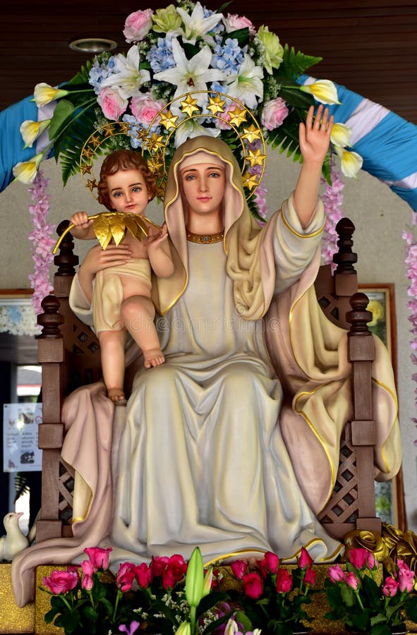 Close up of Statue of Our lady of grace virgin Mary in the church, Thailand. selective focus.