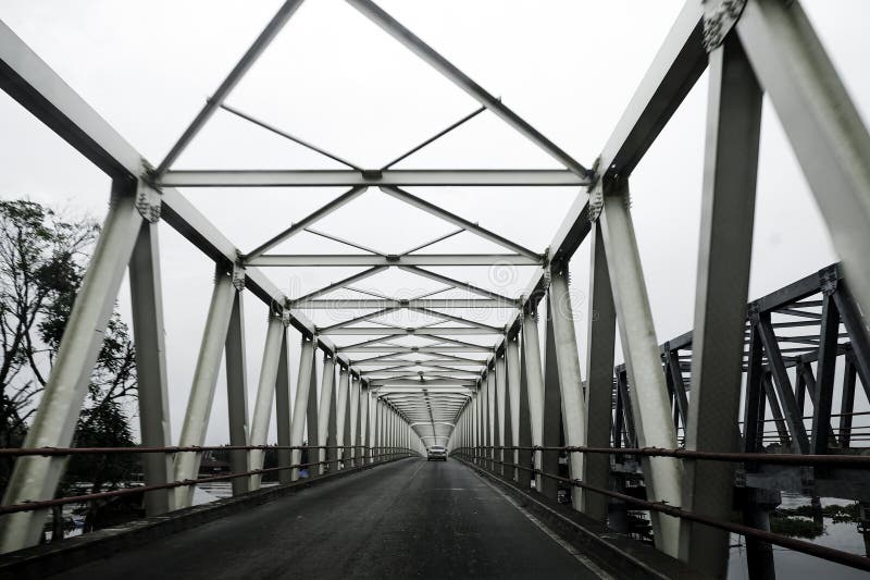 Close-up of steel bridge truss structure perspective view in Riau. Load structural stock images, royalty-free photos and pictures