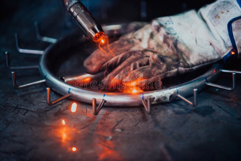 Close Up of the Steel Welding Process. Work in the Heavy Steel Industry