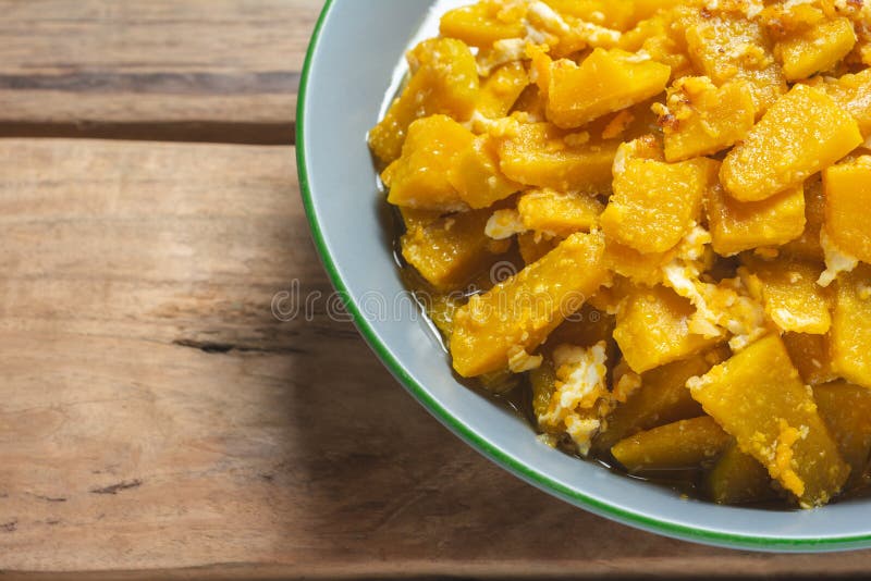 Close up Stir Fried Pumpkin with Egg. thai recipe. stock photo Close up Stir Fried Pumpkin with Egg. thai recipe. stock photo