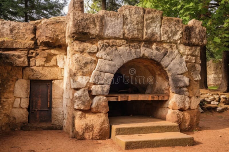 Closeup of a Stone Pizza Oven with Open Door Stock Illustration