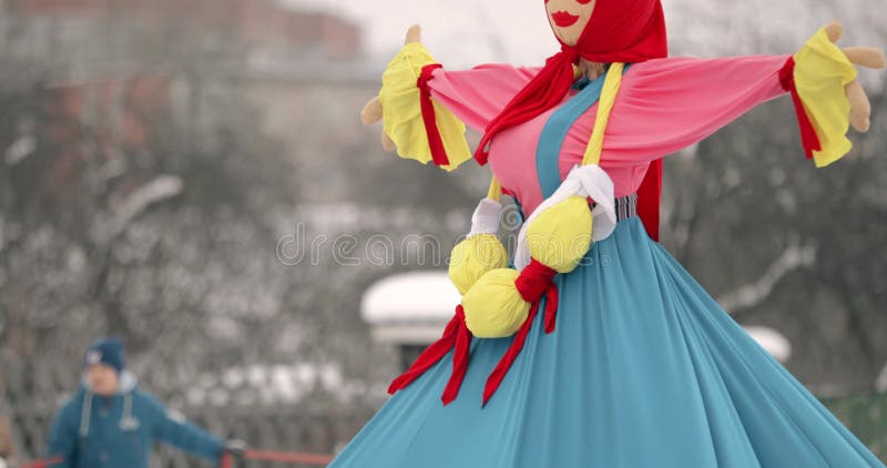 Close-Up Straw Effigy Of Dummy Of Maslenitsa, Symbol Of Winter And Death In Slavic Mythology, Pagan Tradition. The