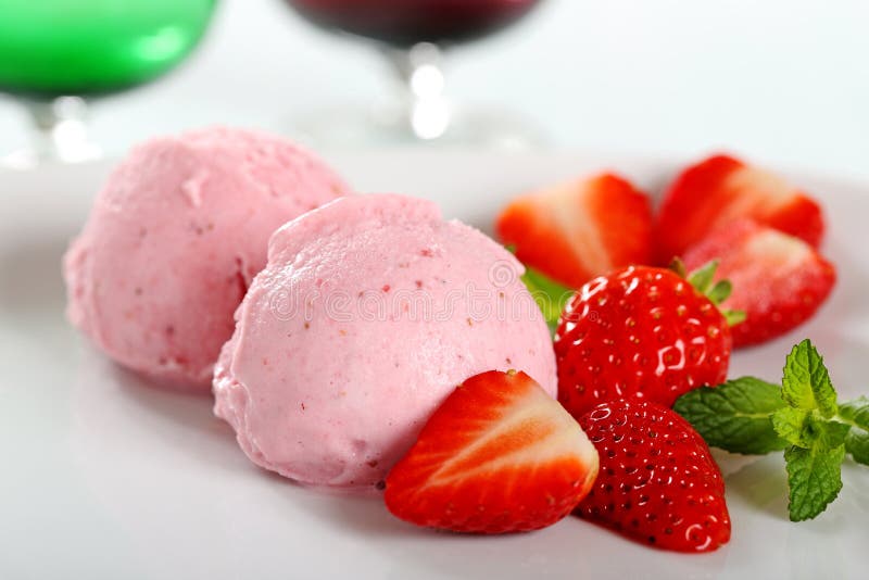 Strawberries Ice Cream with Fruit Stock Image Image of mint