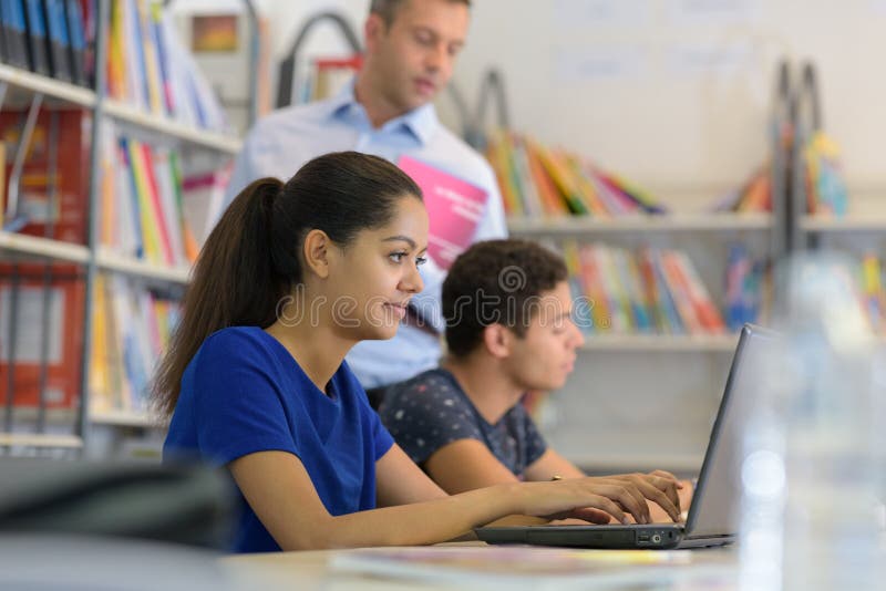 Close up students in library stock photos