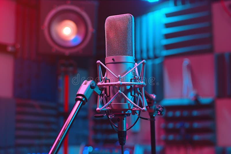 Studio microphone in colorful setting stock image