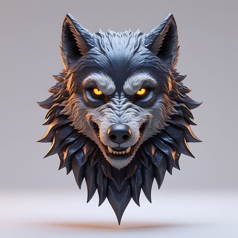 Fierce Wolf Head with Glowing Yellow Eyes animal creature vector illustration