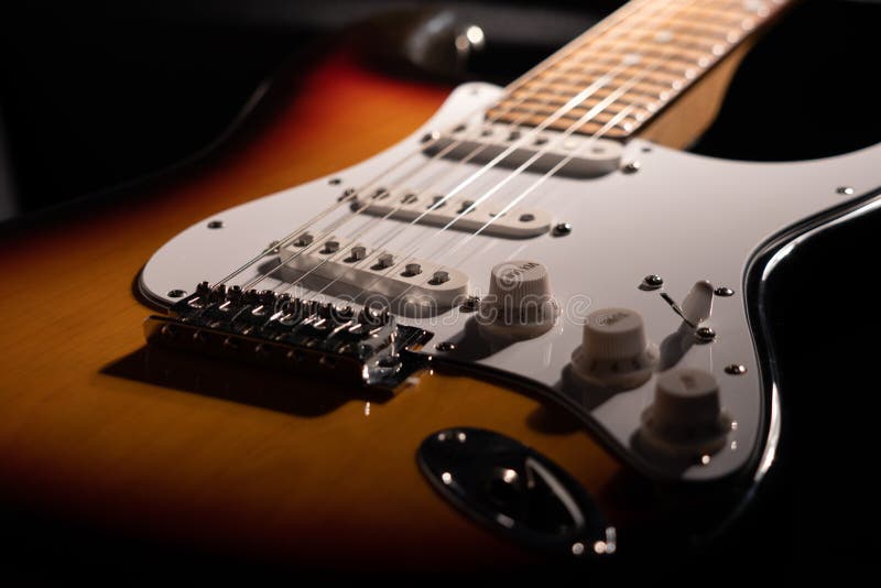 Closeup of a Sunburst Electric Guitar Stock Photo Image of pick