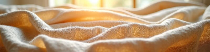 Close-up of sunlit beige fabric with soft wavy texture royalty free illustration