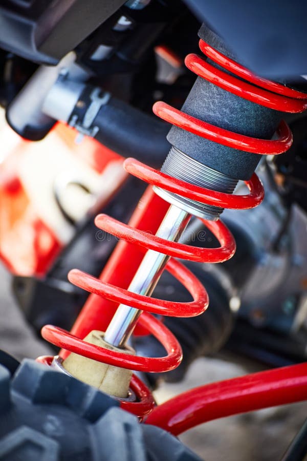 Closeup of Suspension Elements on an Allwheel Drive ATV Stock Photo