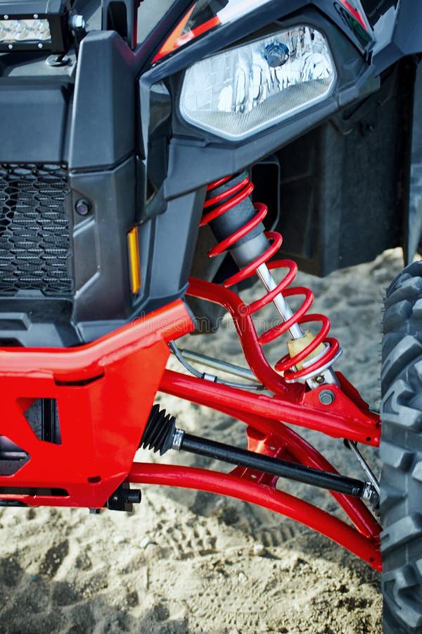 Closeup Of Suspension Elements On An Allwheel Drive ATV Stock Photo