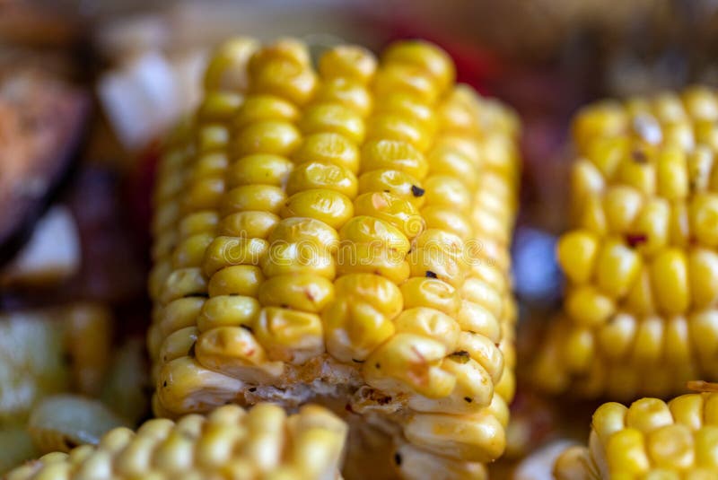 Close Up of Sweet Corn Roasted on the Grill. Stock Image Image of