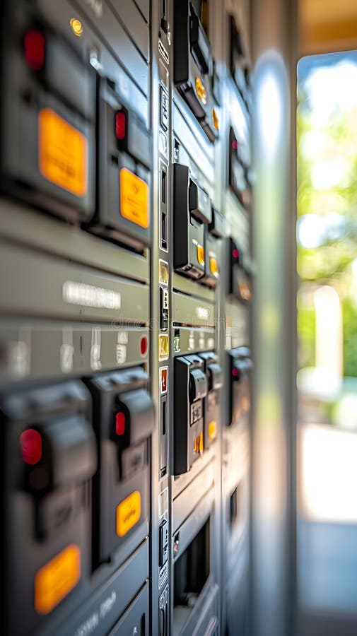 Detailed view of a residential electrical panel in a contemporary home. Generative AI royalty free stock image