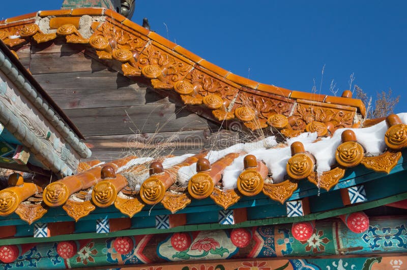 Close Up of Temple Roof with Ceramic Medallions