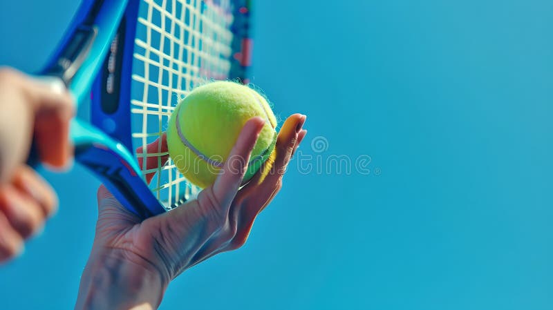 închiderea jucătorilor de tenis care servesc activități sportive cu mingea vibrantă în aer liber în timpul verii. captarea mișcări stock illustration