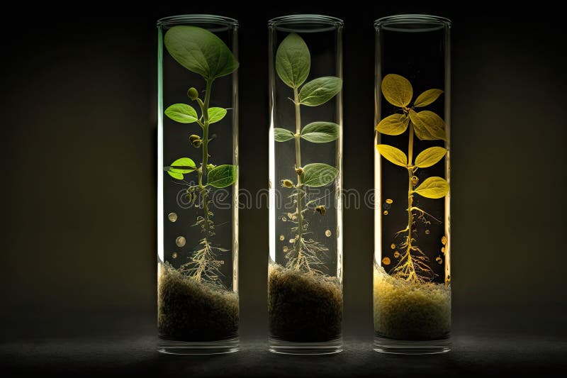 Closeup of Test Tubes with Seeds Sprouting and Growing Stock Photo