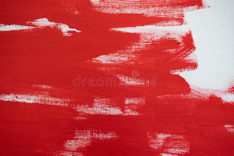 Close up Texture Red color paint on white colour canvas Brush marks stroke for paper graphic design on background