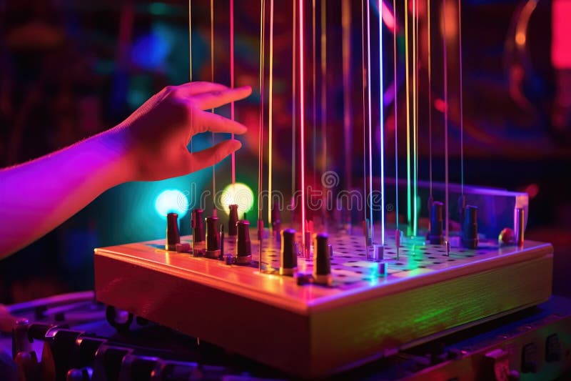 Close-up of a theremin with colorful lighting vector illustration