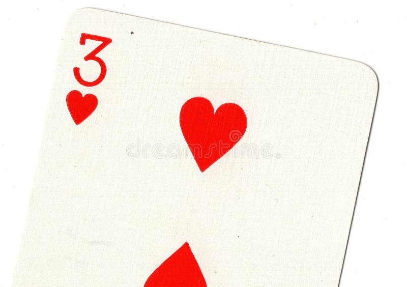 Close up of a three of hearts playing card. stock illustration