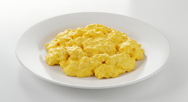 Fluffy Scrambled Eggs on a White Plate stock illustration