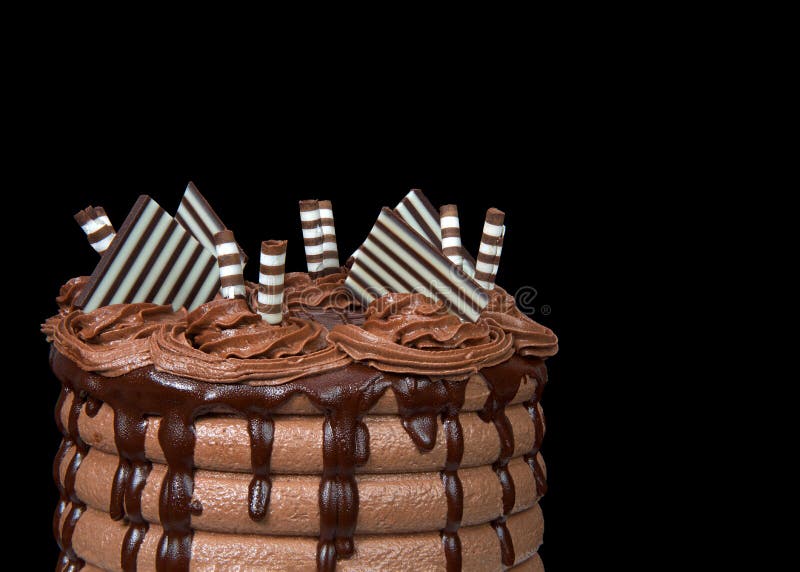 Close Up on Top of Fancy Chocolate Cake on Black Background Stock Image -  Image of dark, decoration: 151745089