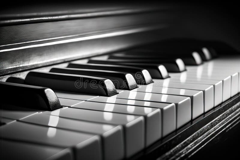 A Close Up of a Top Grand Pianos Black and White Keys Stock