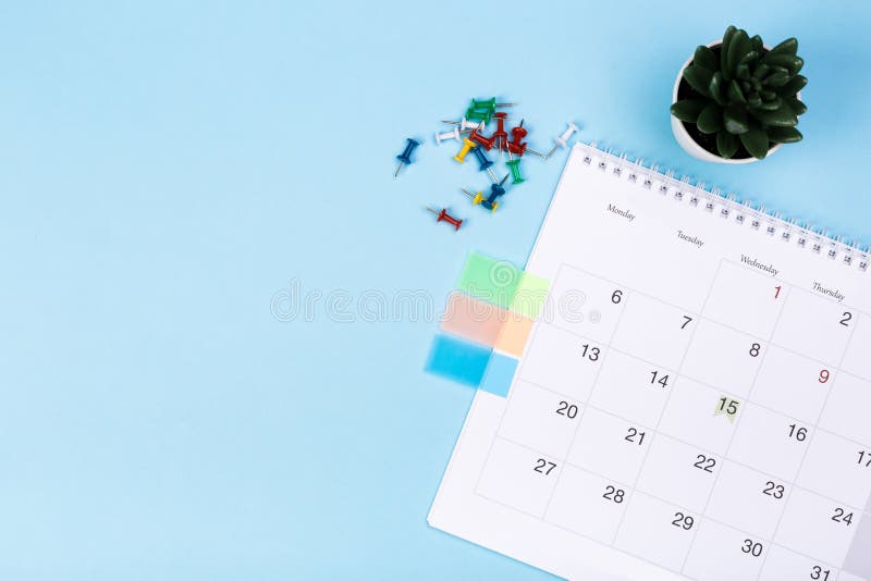 White Calendar 2020 Month Schedule To Make Appointment Meeting or Manage  Timetable Each Day Lay on Blue Background for Planning Stock Image - Image  of background, design: 184204475