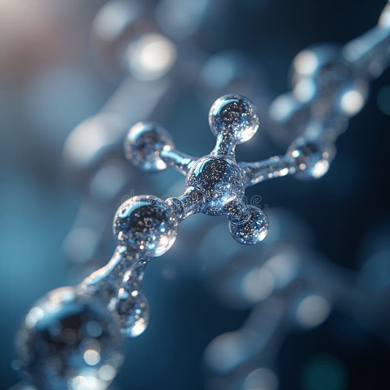 Close Up of Transparent Molecular Structure with Blue Bokeh Background for Science vector illustration