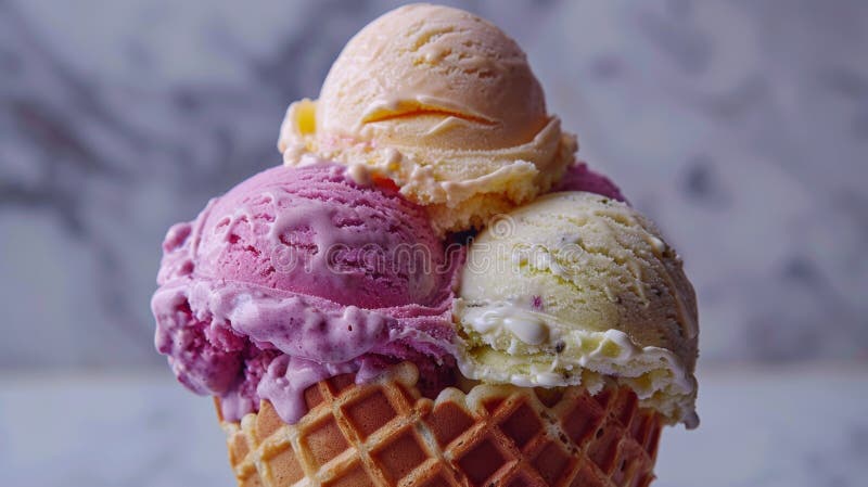 Close-up of a triple scoop ice cream cone royalty free stock images