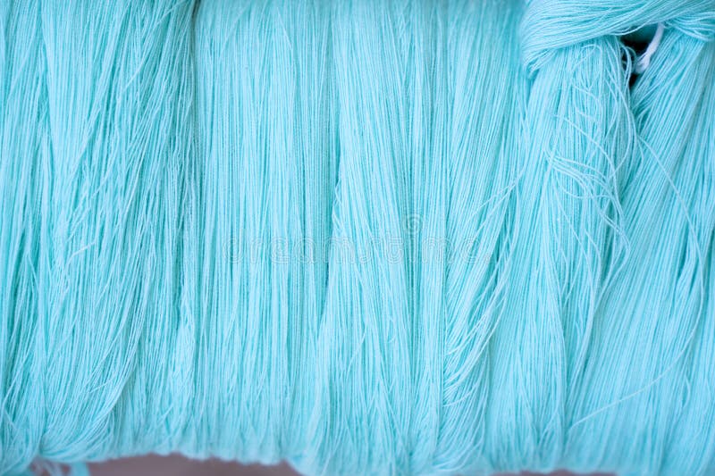 Close-up Turquoise color thai silk Yarn. Turquoise color thai silk Yarn