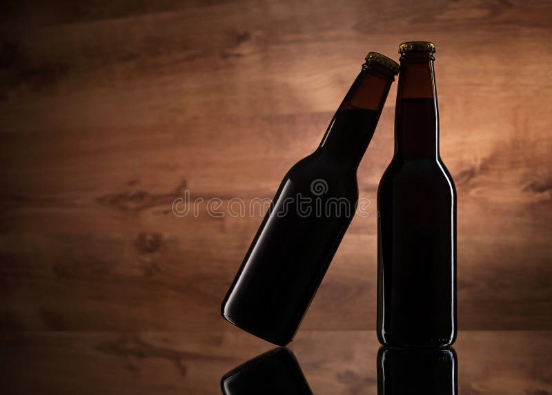 Close up of two beer bottles
